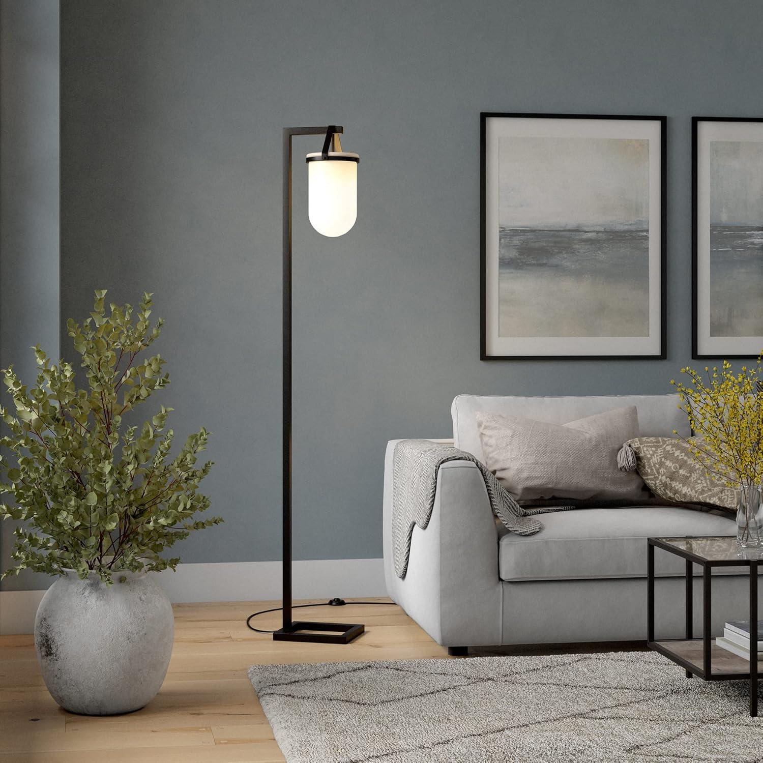 Evelyn&Zoe Shiloh 68" Tall Floor Lamp with Glass Shade, Blackened Bronze/White Milk