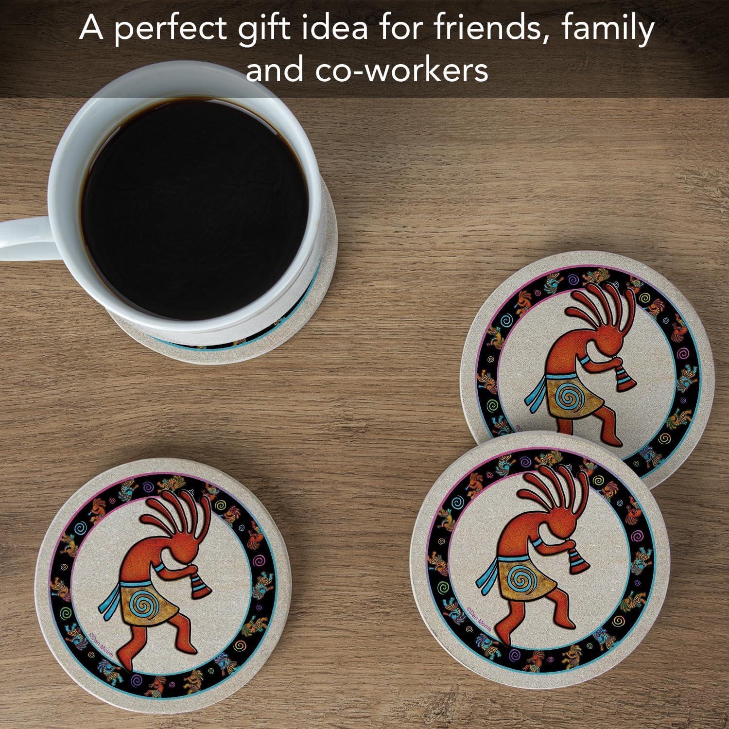 Kokopelli Toss 4-Pack Natural Sandstone Coaster Set (Set of 4)