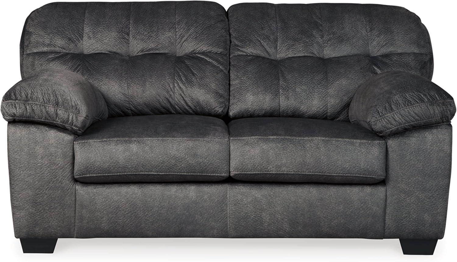 Brewster Granite Gray Tufted Fabric Loveseat with Pillow-Top Arms