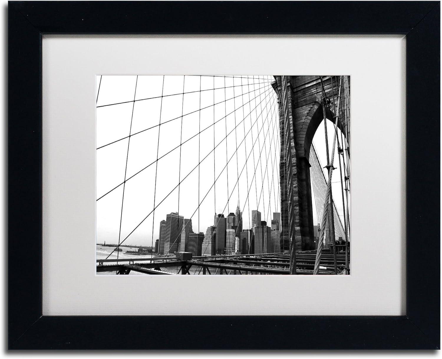 Trademark Fine Art "Brooklyn Bridge 4" Canvas Art by CATeyes, White Matte, Black Frame