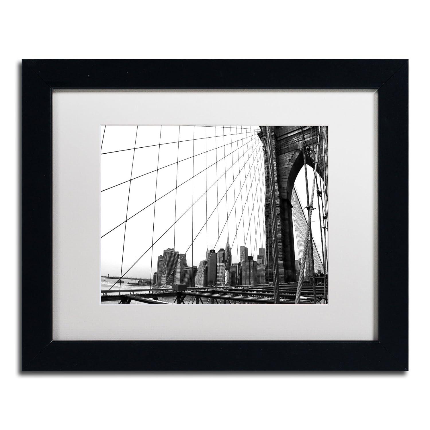 Trademark Fine Art "Brooklyn Bridge 4" Canvas Art by CATeyes, White Matte, Black Frame
