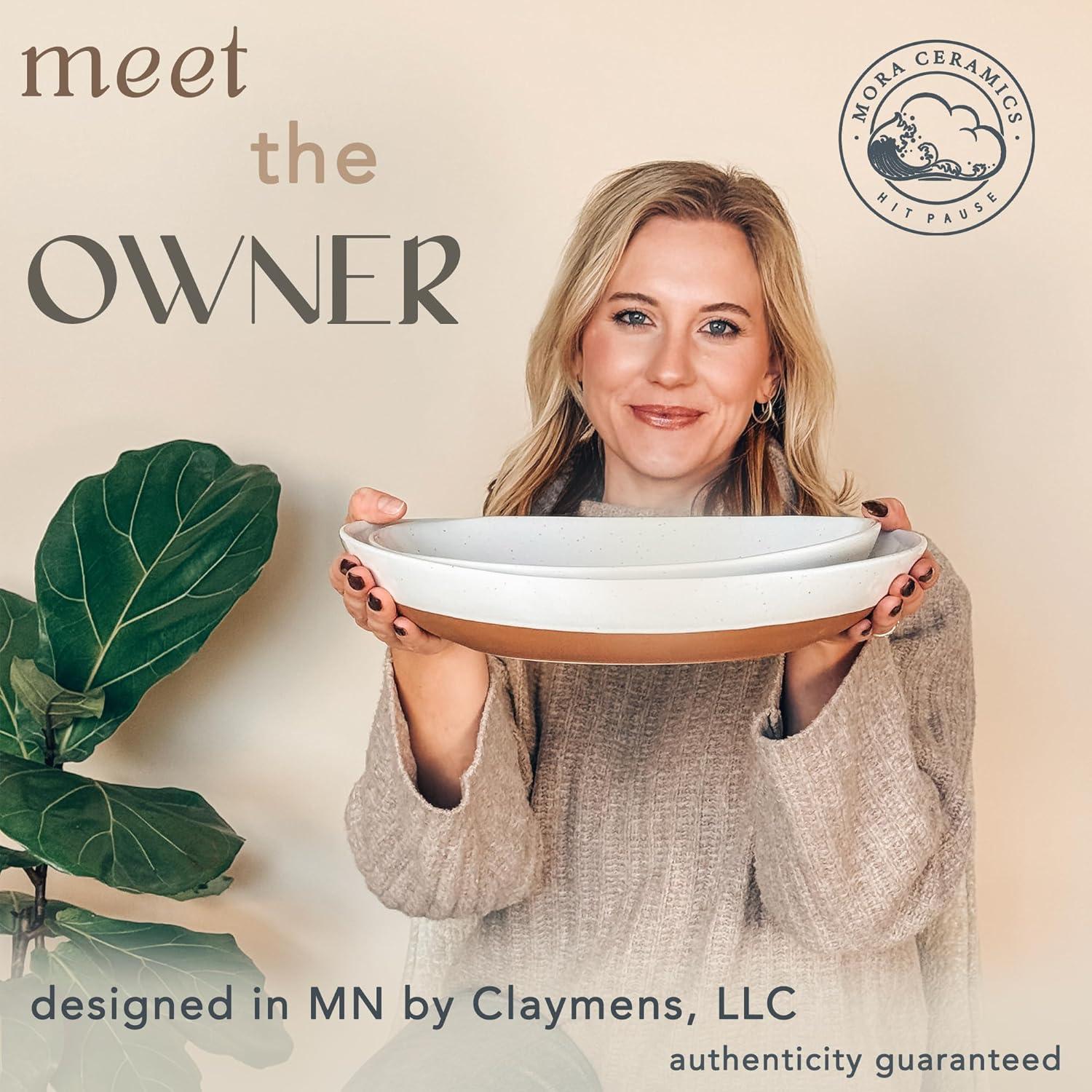 Farmhouse Oval Ceramic Serving Bowls Set of 2, Dishwasher Safe