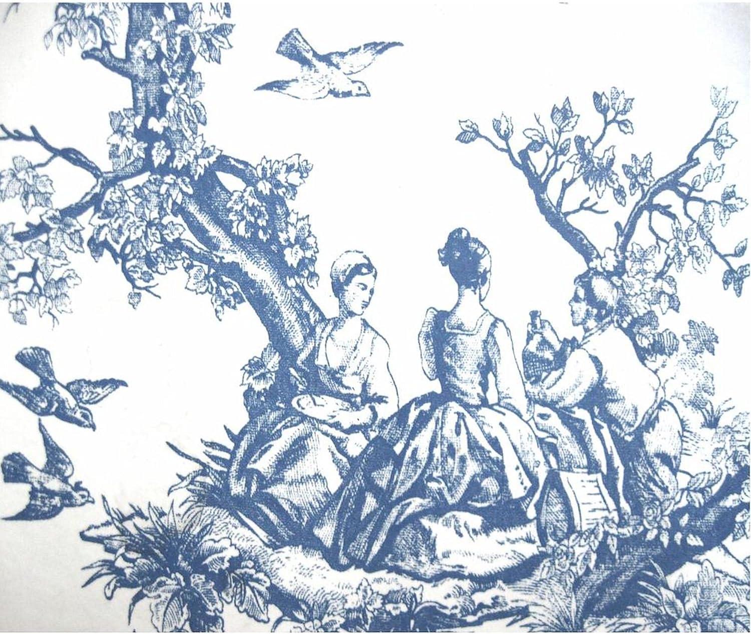 Blue and White French Toile Fleece Throw Blanket