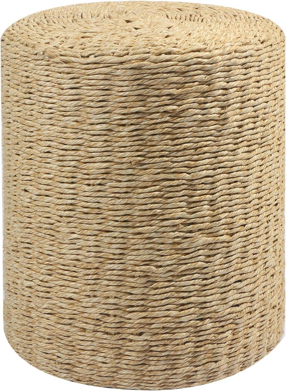 Mxfurhawa Pouf Ottoman Round Patio Foot Stool Outdoor, Natural Seagrass
