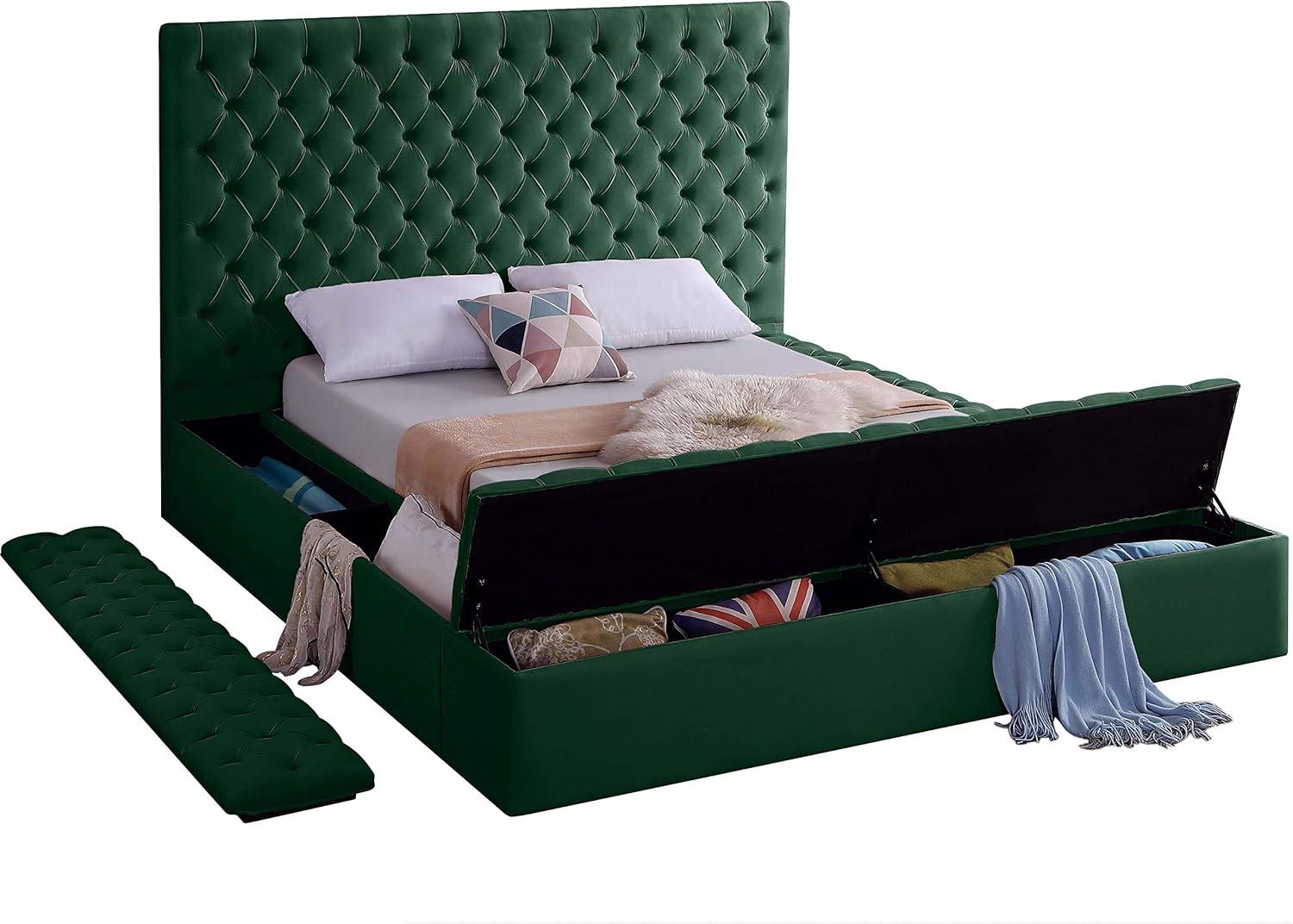 Meridian Furniture Bliss Modern Wood Storage Platform Bed, King, Green