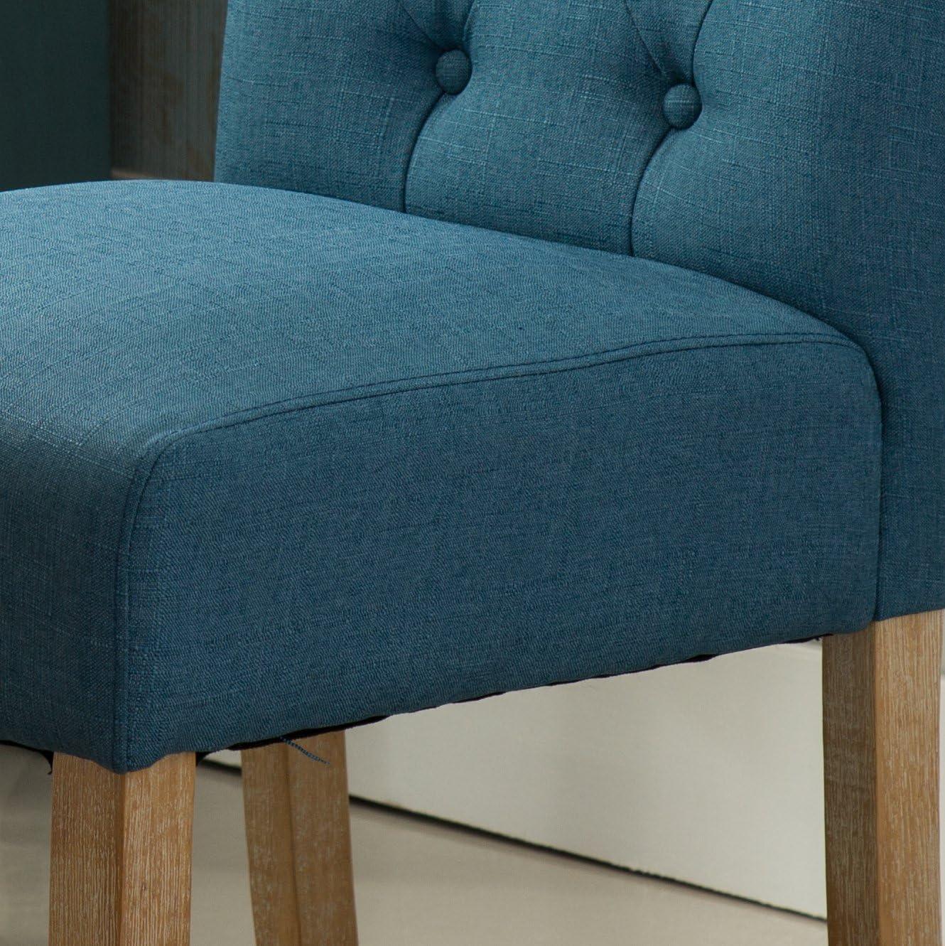 Roundhill Furniture Habit Solid Wood Tufted Parsons Dining Chair, Blue, Set of 2