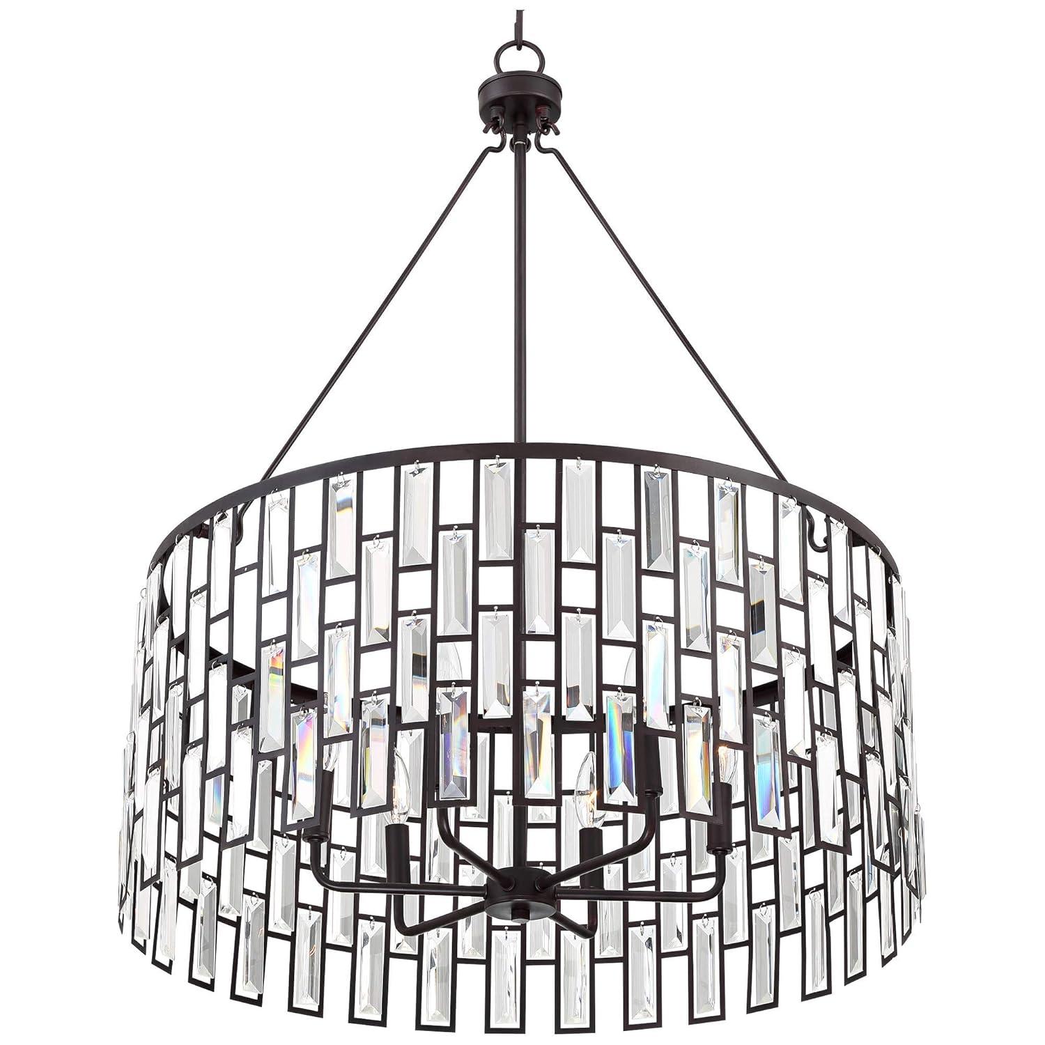 Regency Hill Aurelia Bronze Drum Pendant Chandelier 26 3/4" Wide Modern Clear Glass Shade 6-Light Fixture for Dining Room House Foyer Kitchen Island