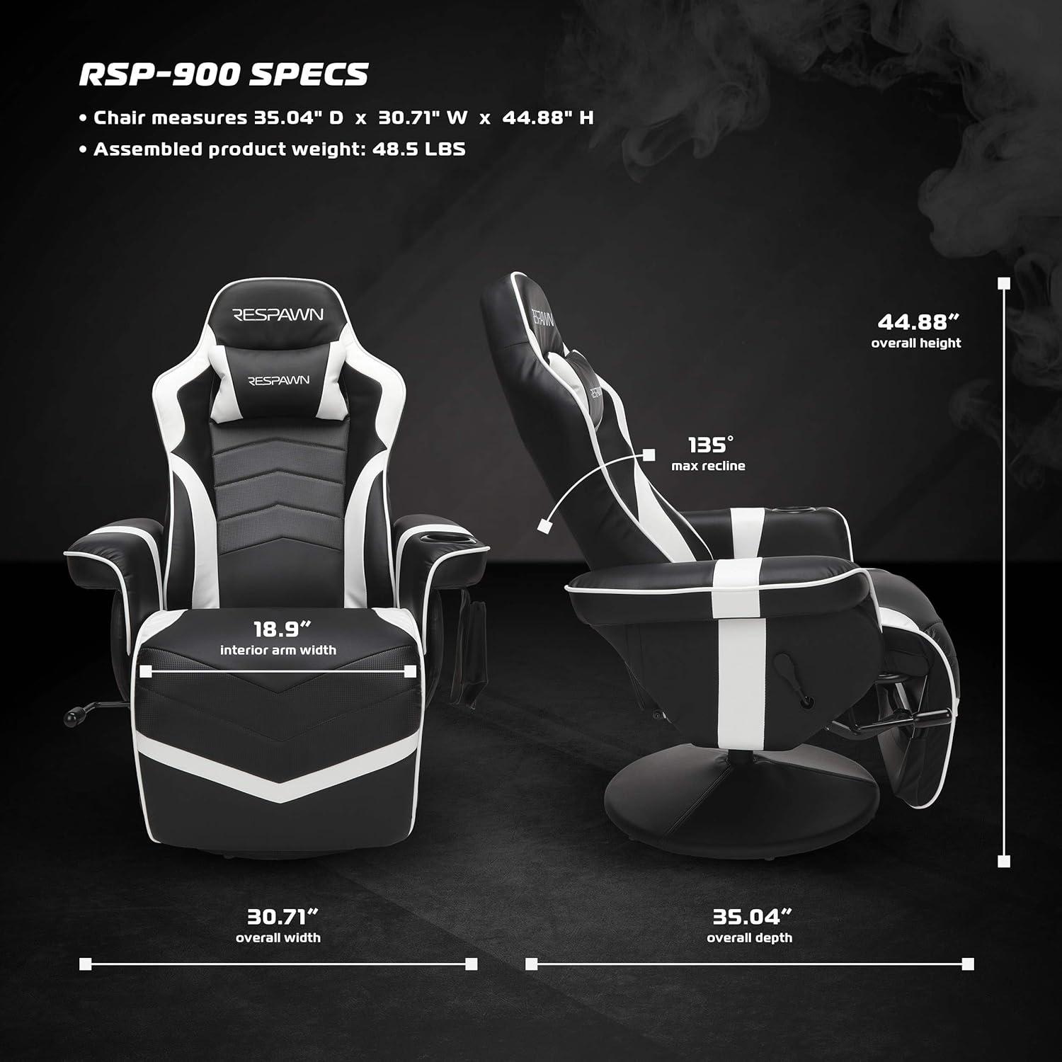 RESPAWN 900 Gaming Recliner - Video Games Console Recliner Chair, Computer Recliner, Adjustable Leg Rest and Recline, Recliner with Cupholder, Reclining Gaming Chair with Footrest - White