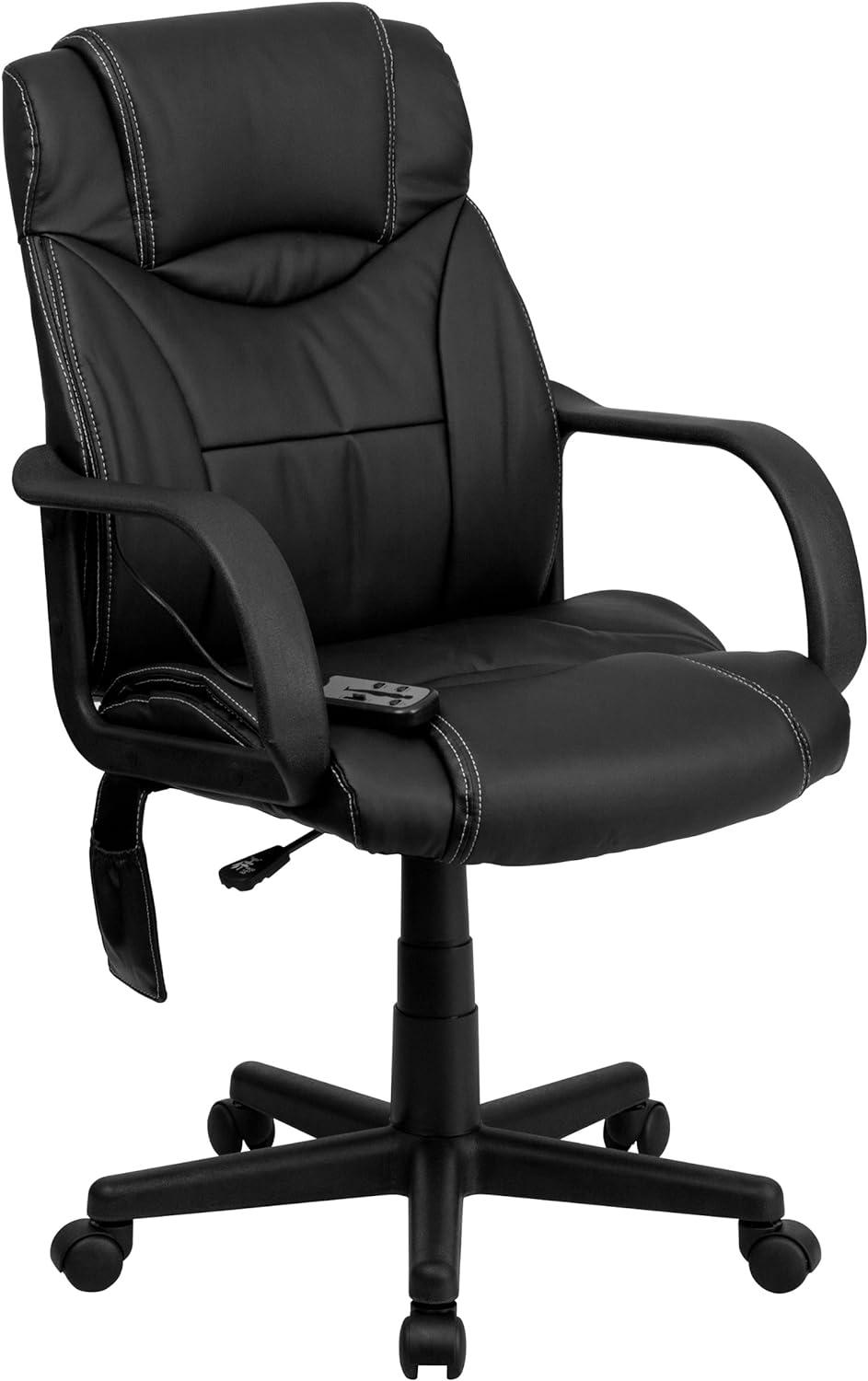 Ergonomic High-Back Black LeatherSoft Executive Swivel Chair with Massage Feature