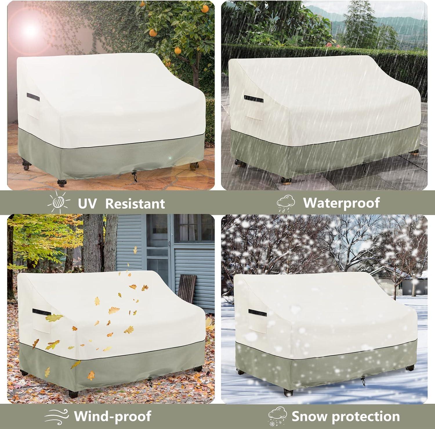 BINO Patio 3-Seater Sofa Cover,Outdoor Couch Cover Fits Up To 76W X 32.5D X 33H Inches,100% Waterproof Heavy Duty Patio Furniture Covers,Beige & Gray-Green