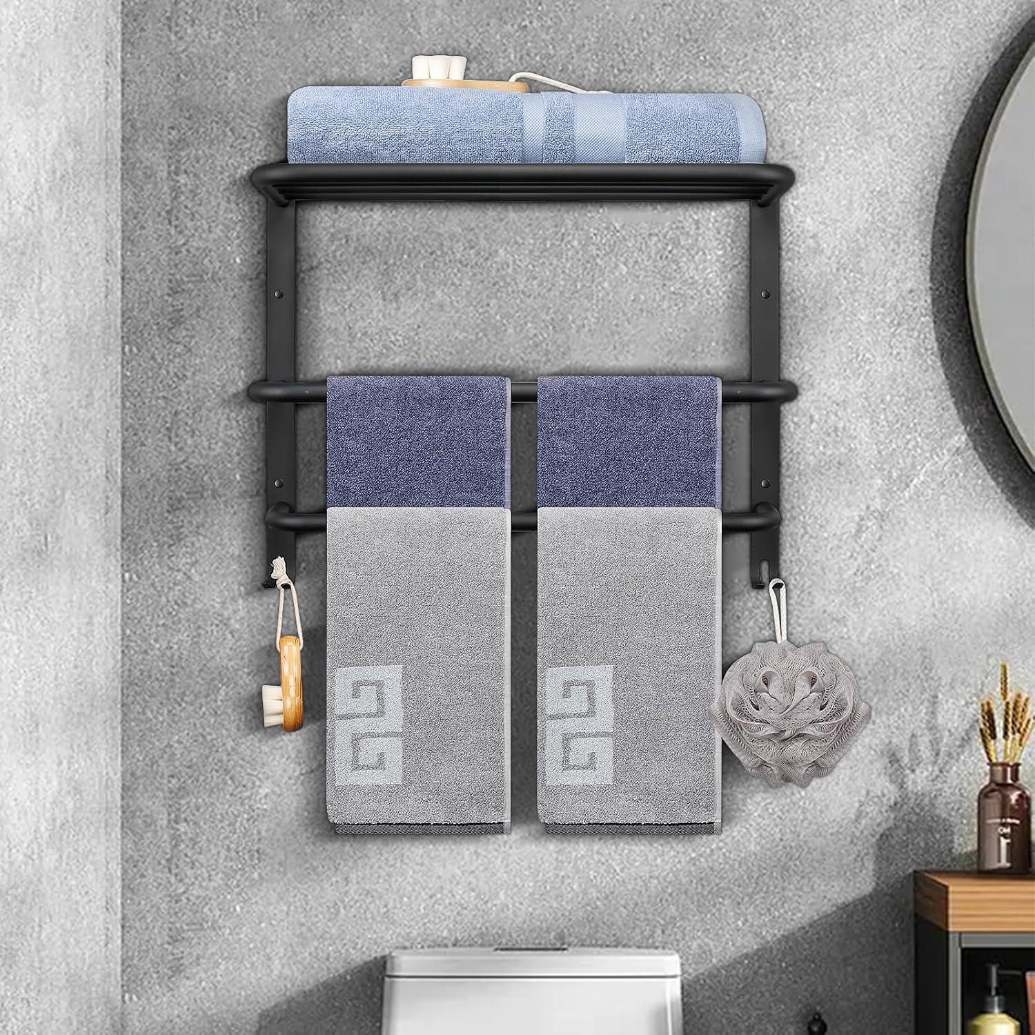 Bathroom Towel Rack, 3-Tier Towel Holder with Hooks