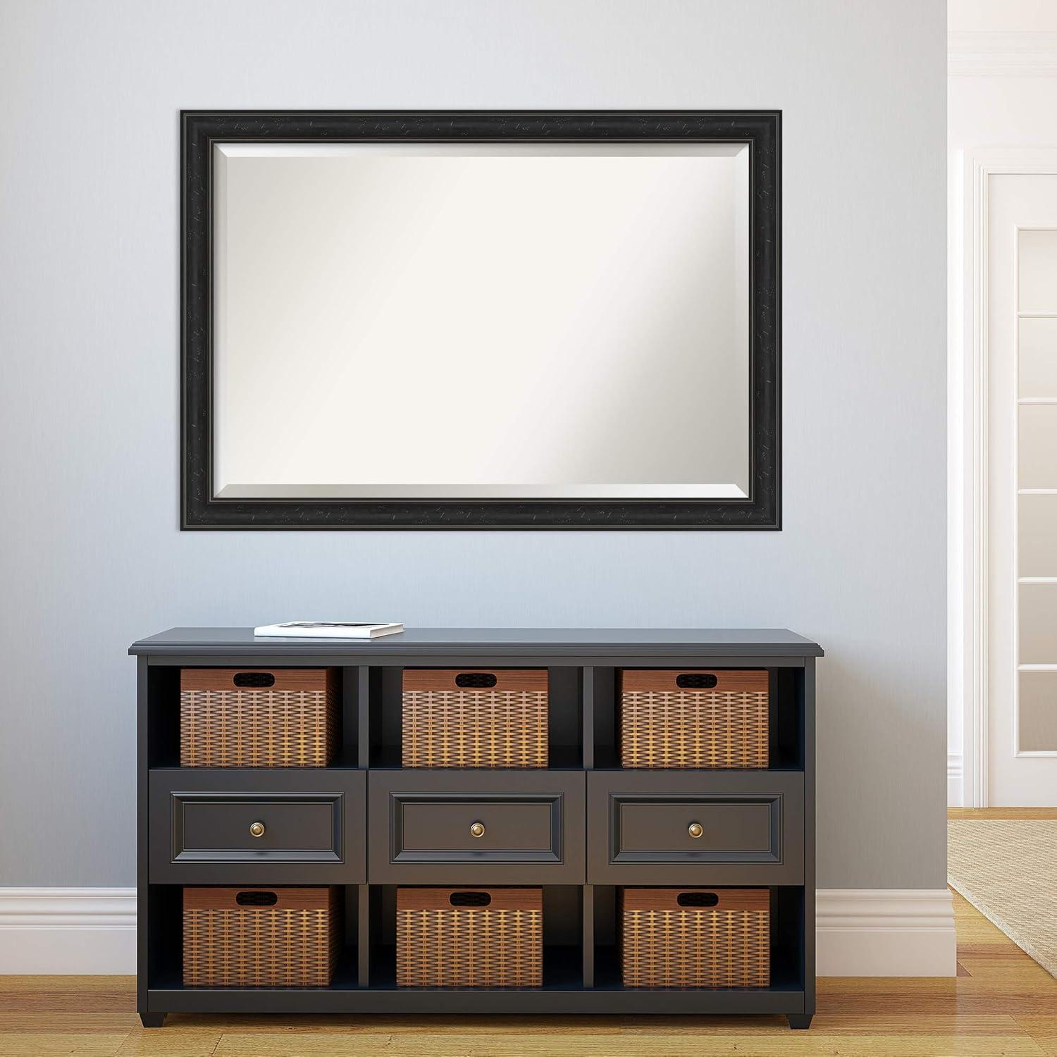 Amanti Art Beveled Bathroom Wall Mirror - Shipwreck Black Narrow Frame Outer Size: 40 x 28 in