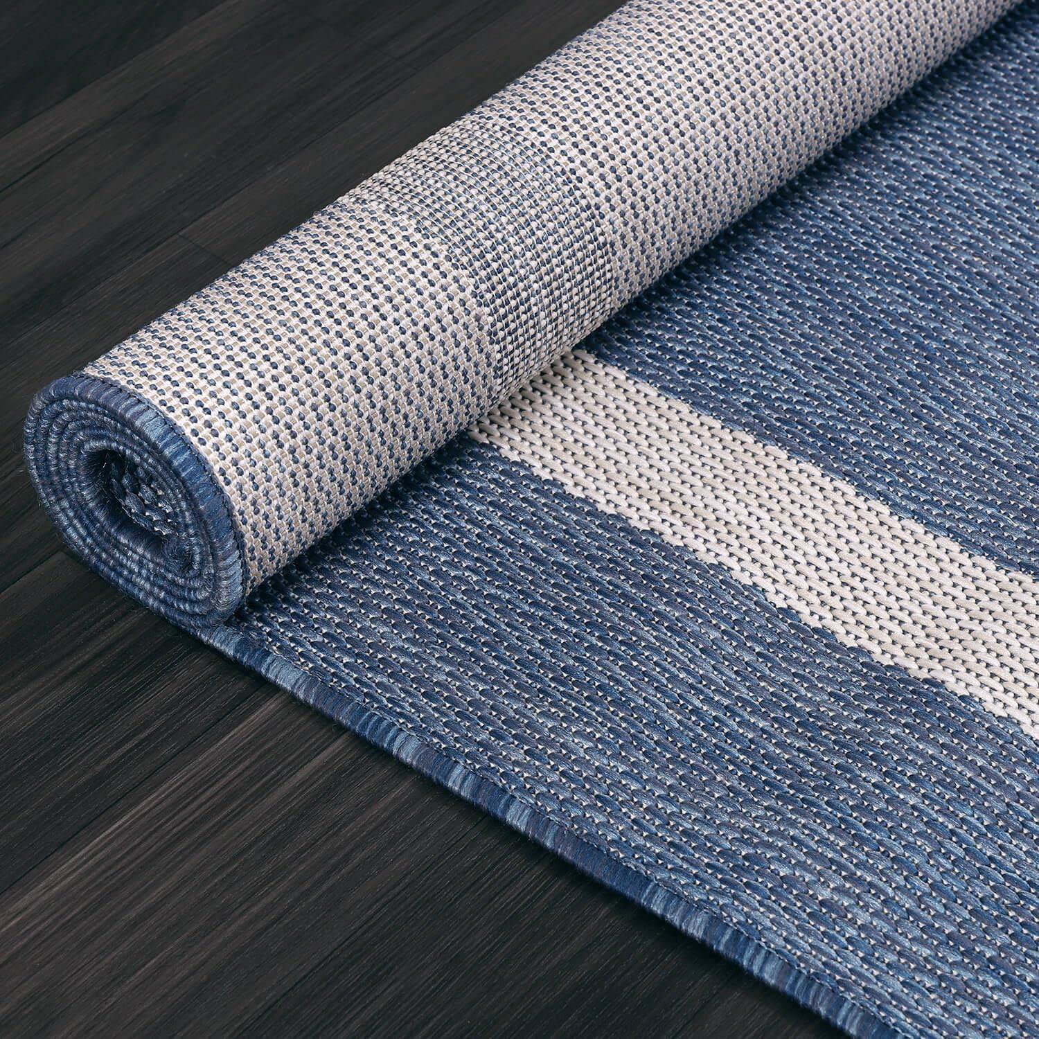Unique Loom 6' 1 x 9' 0 Rectangle Indoor/Outdoor Border Blue Area Rug