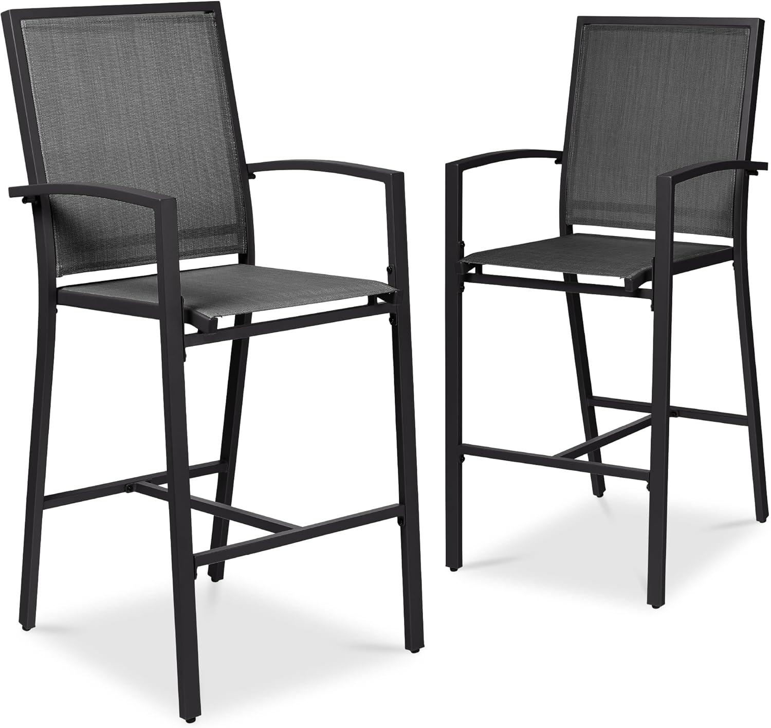 Best Choice Products Outdoor Barstools Set of 2, Bar Height Patio Chairs w/ All-Weather Mesh - Black/Black