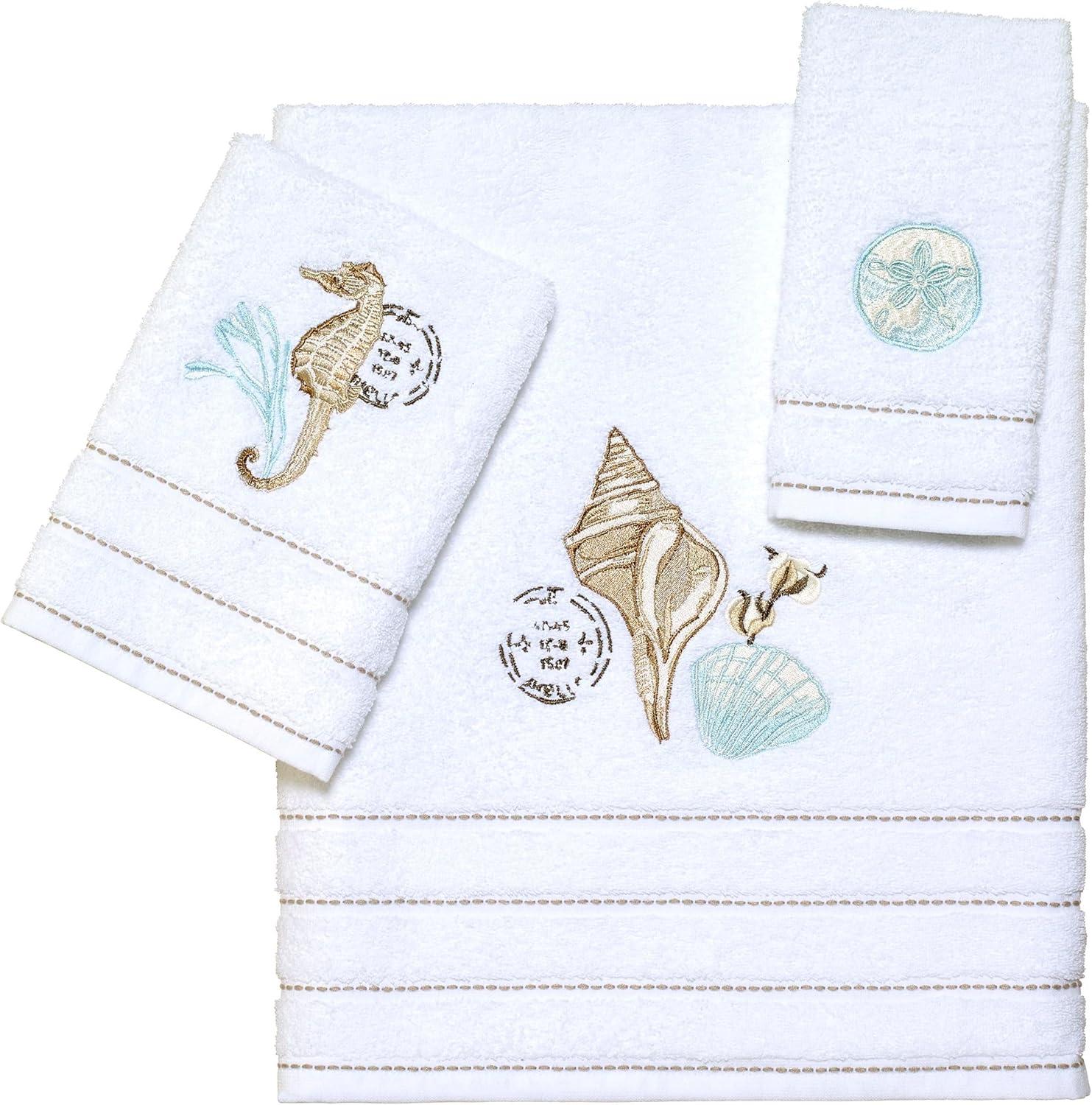 Farmhouse Shell White Cotton 3-Piece Towel Set