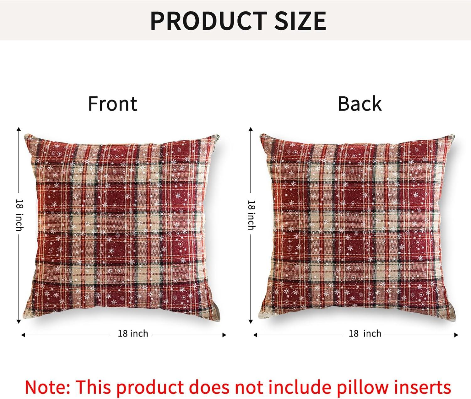 Red and Beige Tartan Plaid Snowflake 18" Polyester Euro Pillow Covers