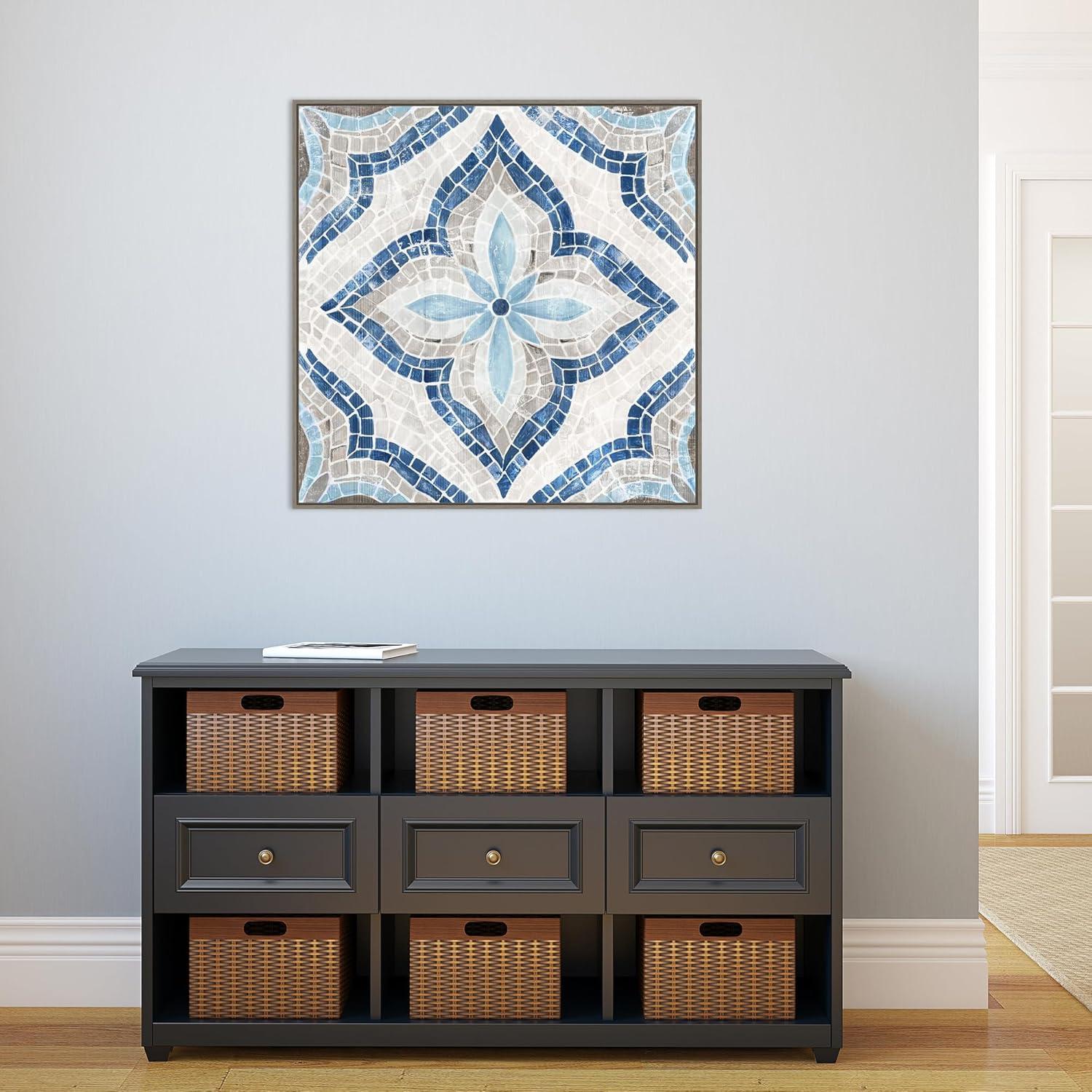 30" x 30" Blue Single Moroccan Tile by Eva Watts Framed Canvas Wall Art Print - Amanti Art