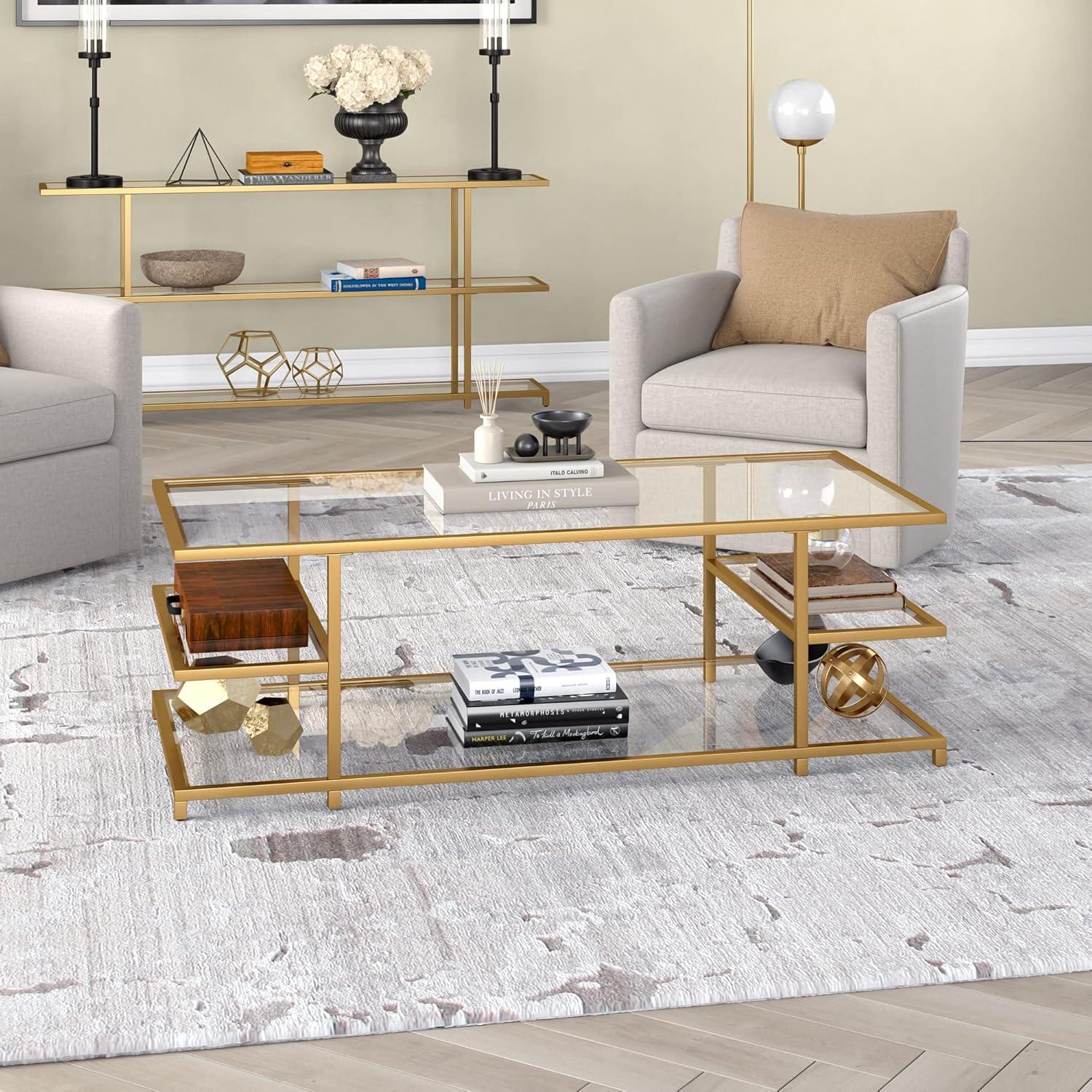 Henn&Hart 54" Gold Coffee Table