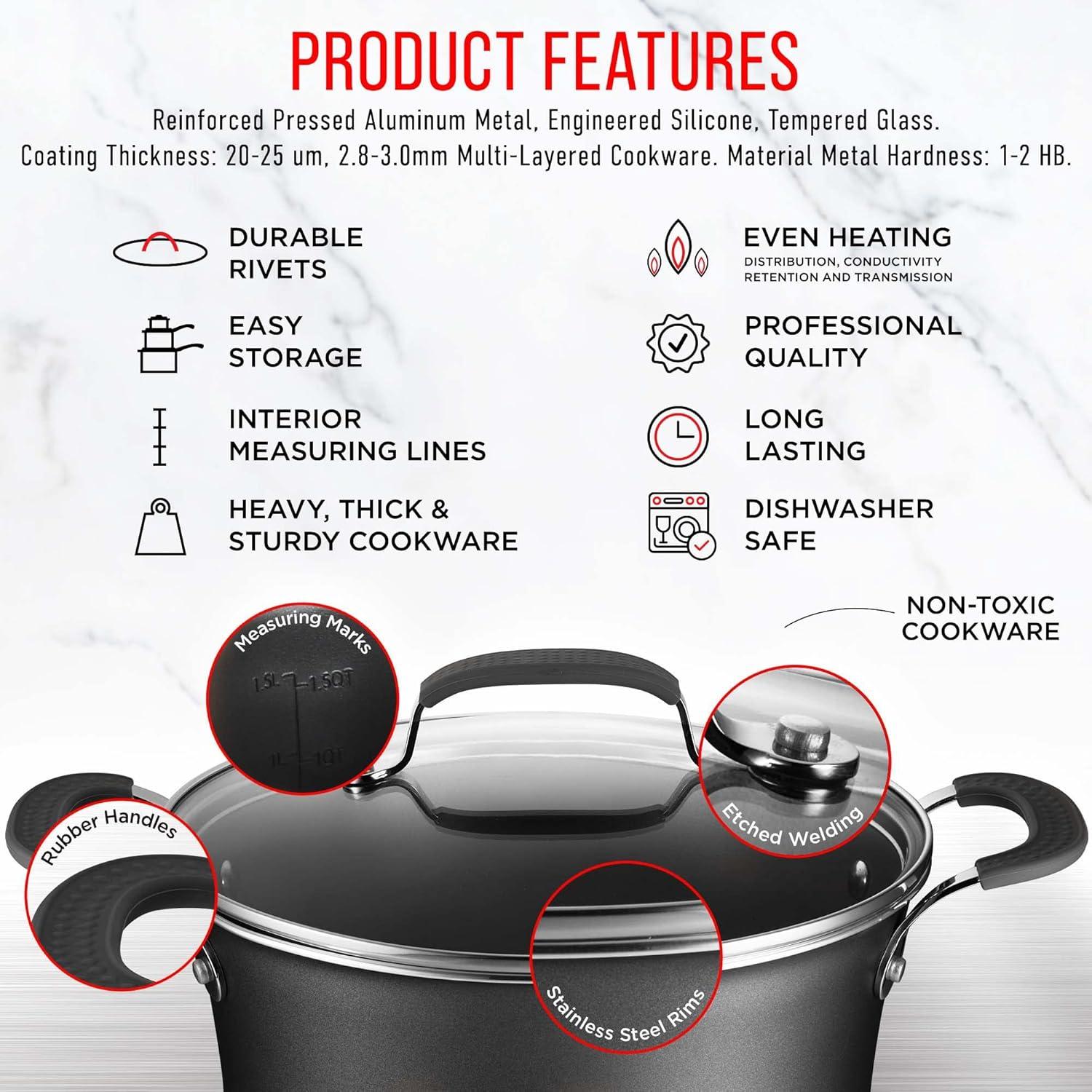 Lifemaster 14 - Piece Non-Stick Carbon Steel Cookware Set