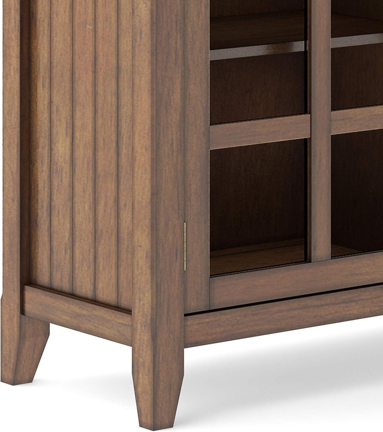Simpli Home Acadian 62"W Solid Wood 3-Shelf Storage Cabinet with Tempered Glass Doors and Adjustable Shelves