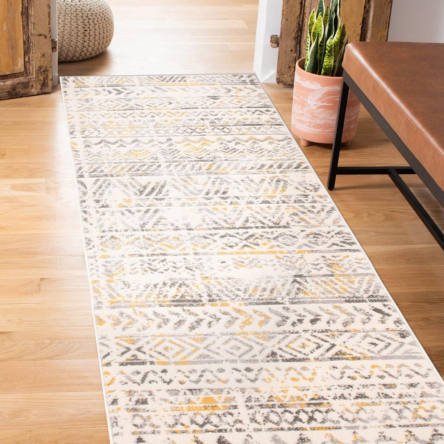 World Rug Gallery Geometric Distressed Bohemian Yellow 2' x 7' Runner Rug