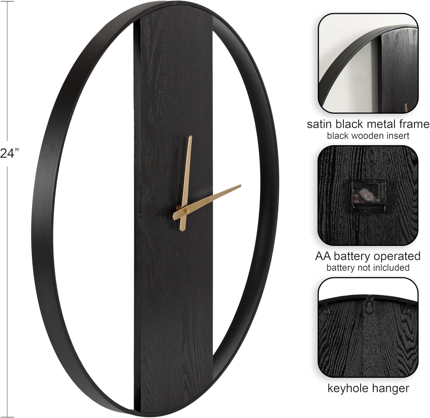 Kate & Laurel All Things Decor 24" Ladd Round Numberless Wall Clock Black