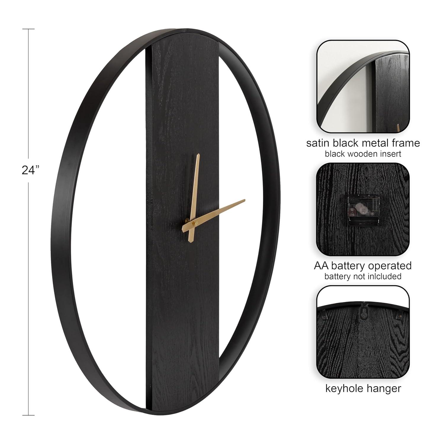 Kate & Laurel All Things Decor 24" Ladd Round Numberless Wall Clock Black