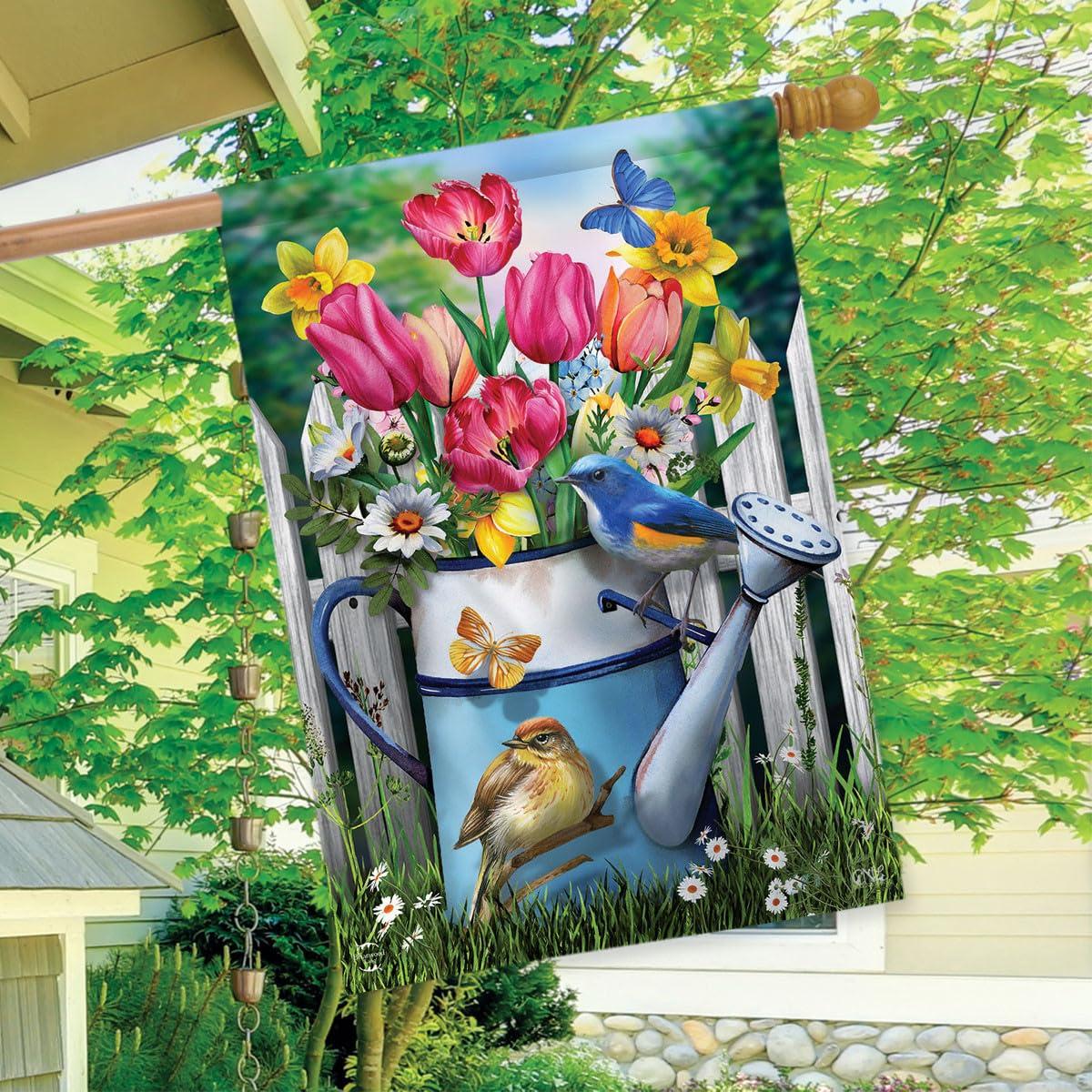 Floral Watering Can Spring House Flag 40" x 28" Briarwood Lane