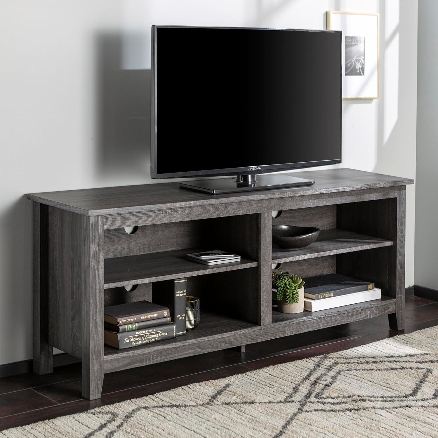 Walker Edison Open Storage TV Stand for TVs up to 65", Charcoal