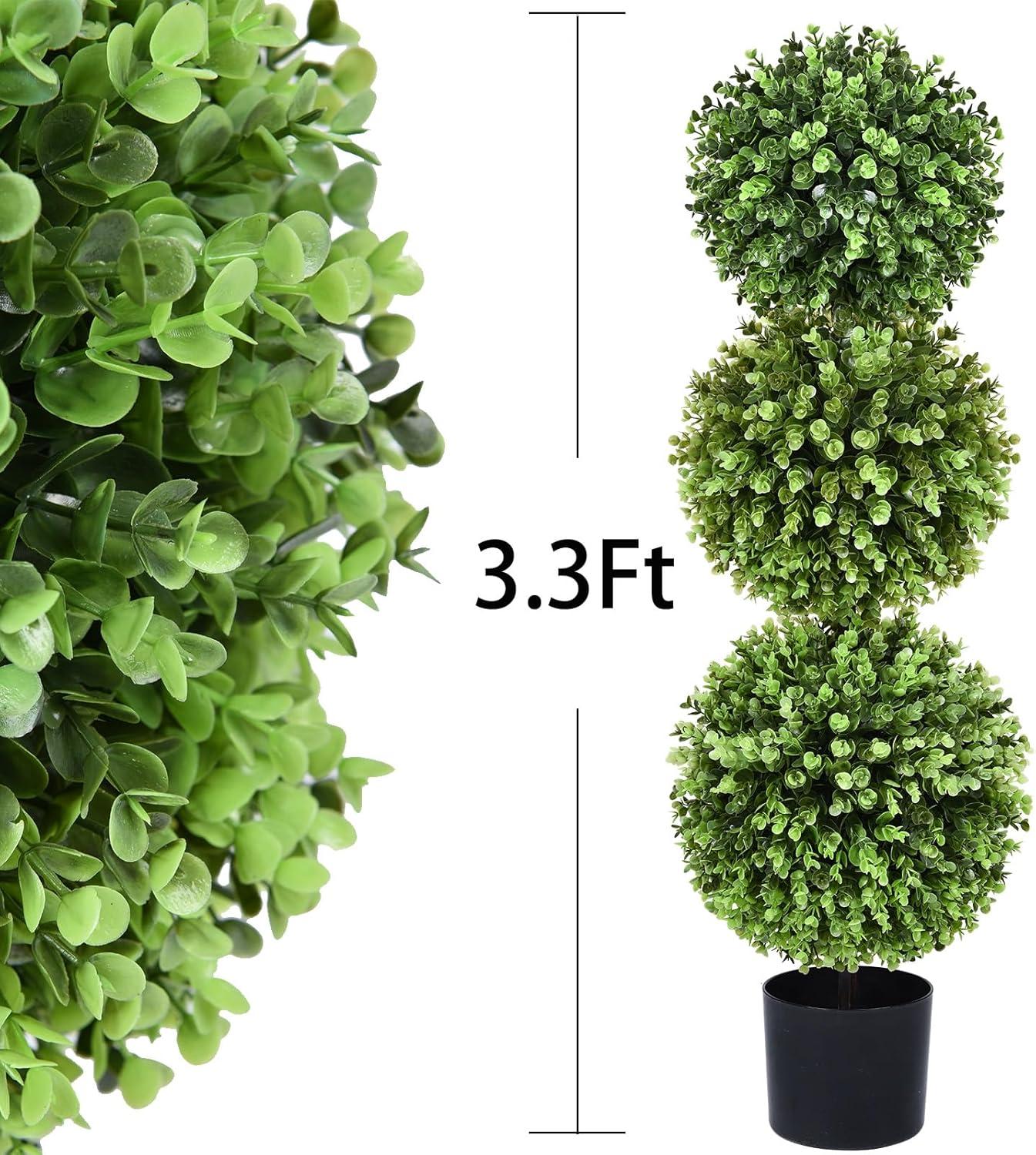 Fake Boxwood Topiary Tree Set Of 2 ,Faux 3 Balls Tree Topiary In Pot