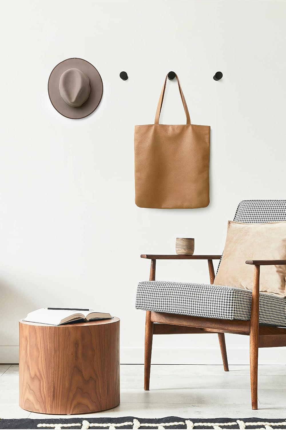 Wooden Black Wall Hooks - Pack of 4 - Wall Mounted Decorative Hook - Modern Wood Pegs for Hanging Hat, Coat, Towel - Purse and Backpack Hanger for Entryway