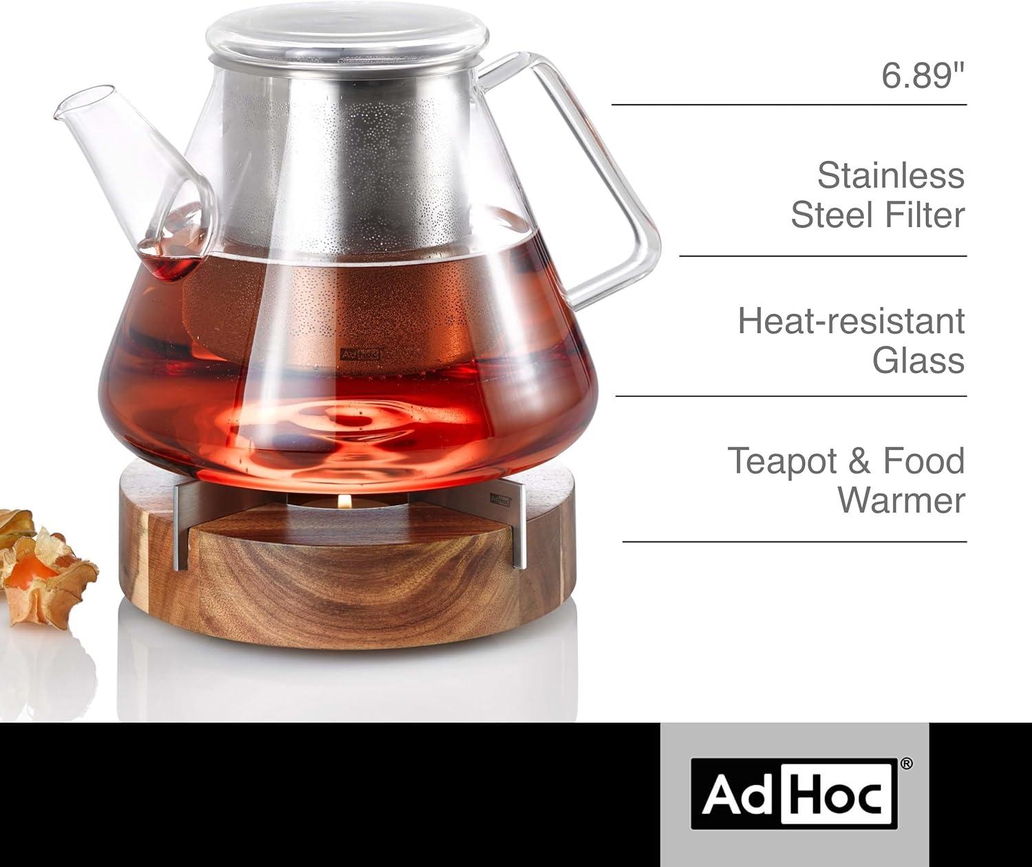 Clear Glass Teapot with Acacia Wood Warmer