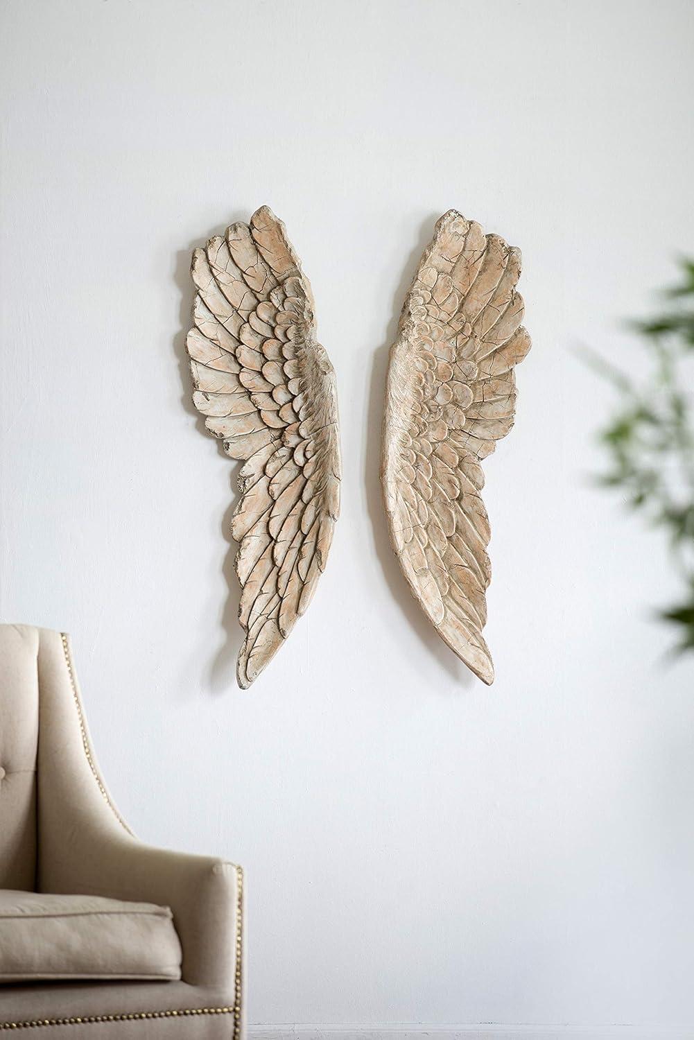 Set of 2 Soar Angel Wings Wall Arts Natural - A&B Home: Transitional Style, MDF, Vertical Orientation, Mixed Media, Includes Hardware