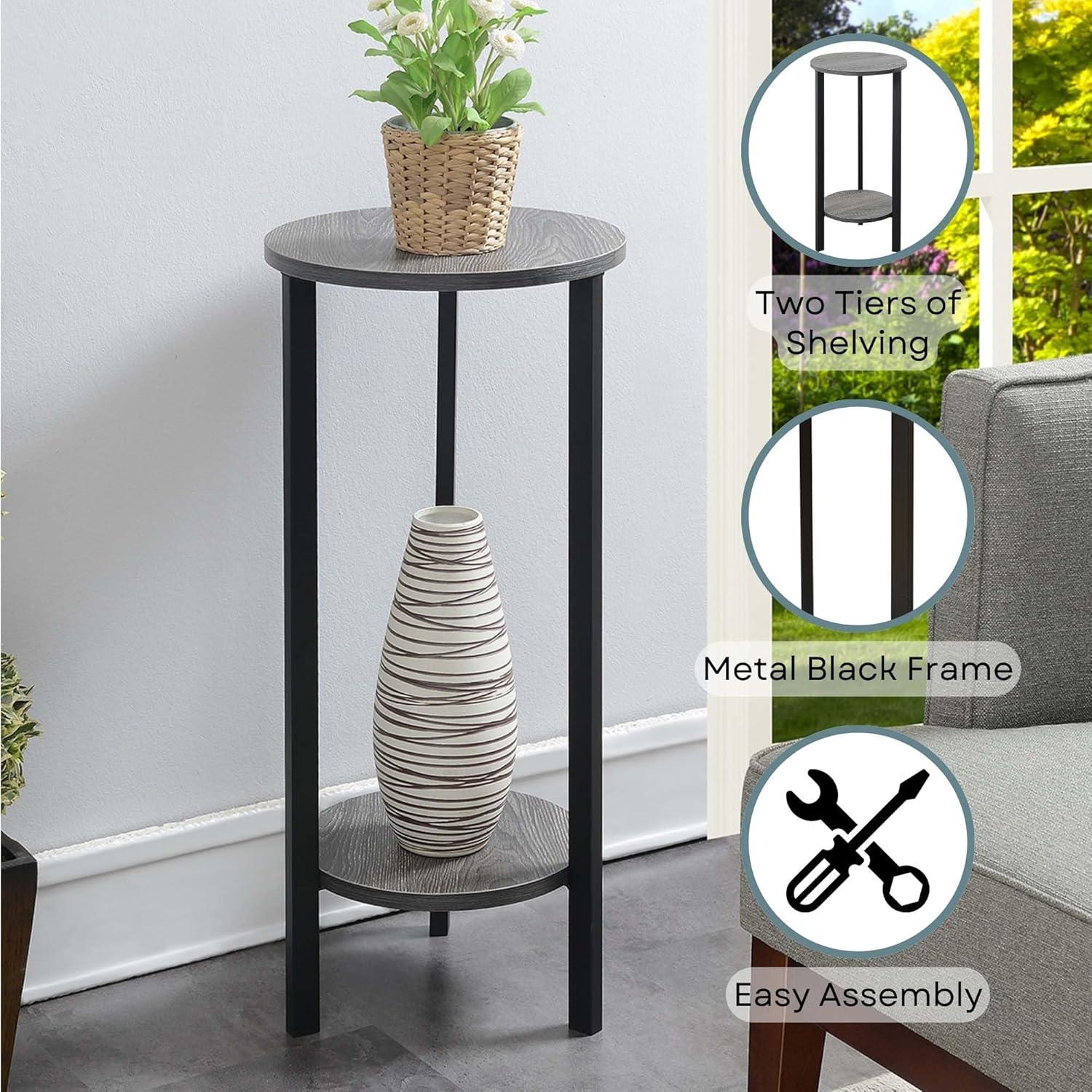 Convenience Concepts Graystone 31-inch 2 Tier Plant Stand, Weathered Gray/Black