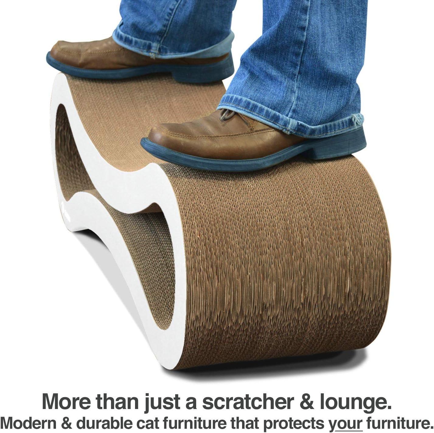 PetFusion Ultimate Durable Cat Scratcher Lounge & Bed with Cat Scratching Pad, Reversible Infinity, White, 33.90"L