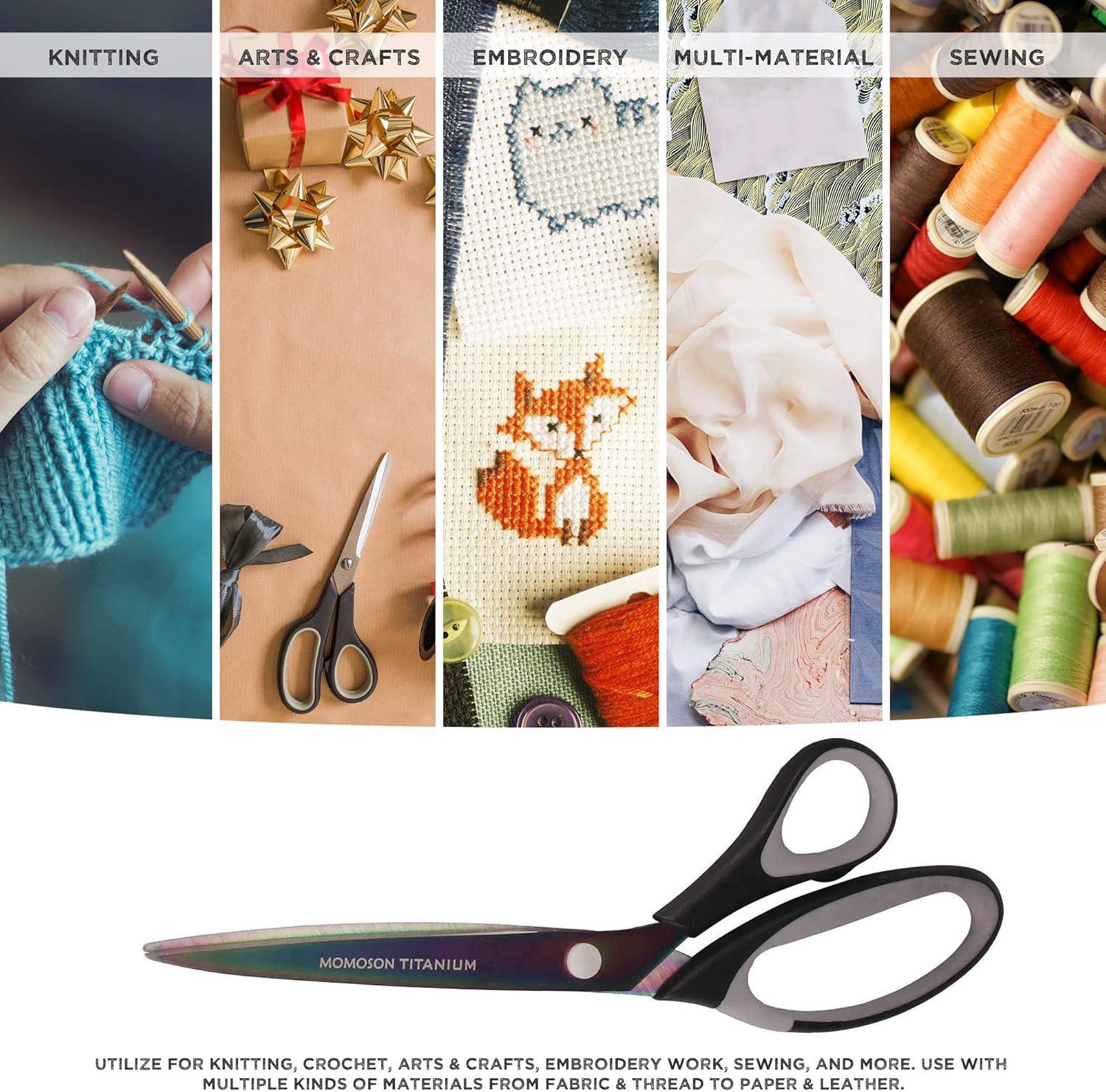 BambooMN Titanium Softgrip Scissors Set - Pinking, Sewing, Arts, Crafts, Office - 1 Set of 4 - Black