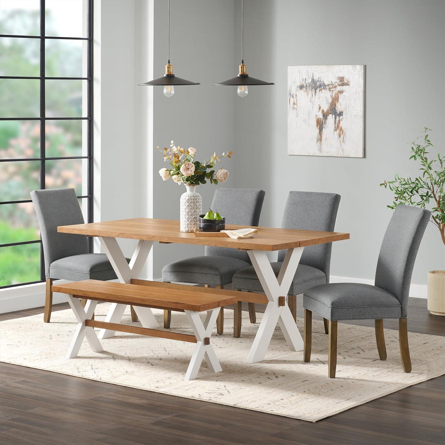 Chelsea 72" Wide Farmhouse Style Table With Crossed Legs Rectangular Dining Table with Bench