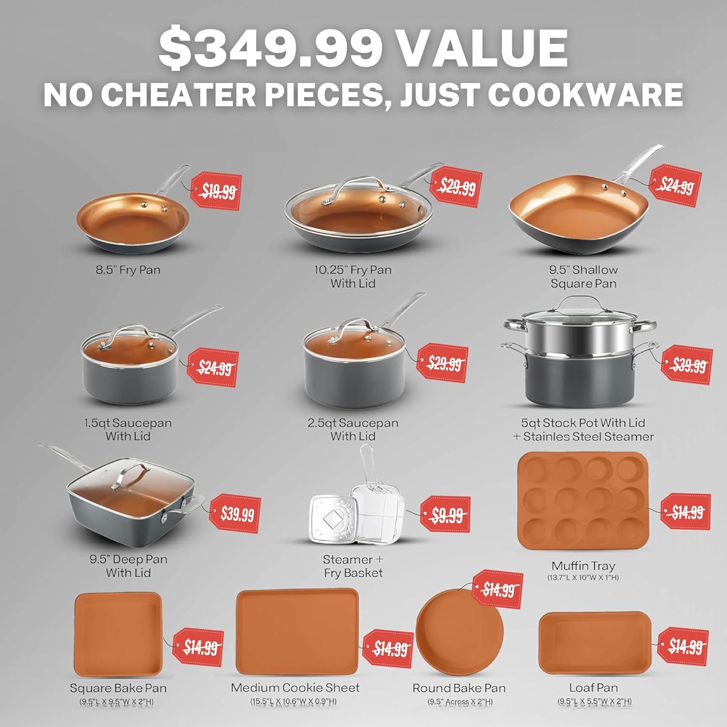 Gotham Steel 20 Piece Nonstick Cookware and Bakeware Set, Stay Cool Handles, Oven & Dishwasher Safe