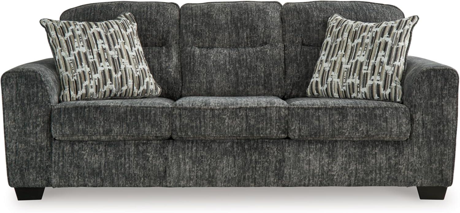 Gunmetal Gray Fabric Three Piece Sofa with Track Arms