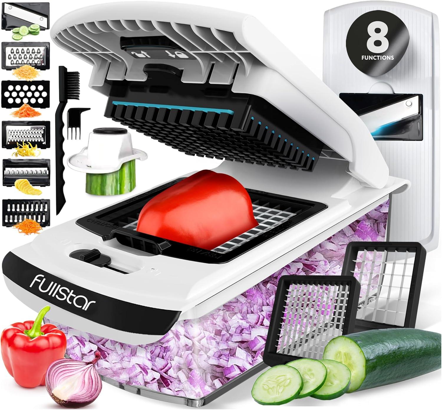 Fullstar Vegetable Chopper & Mandoline Slicer for Kitchen - Food Chopper with Container, Cheese Grater, Home Essentials & Kitchen Gadgets (All in 1, White)
