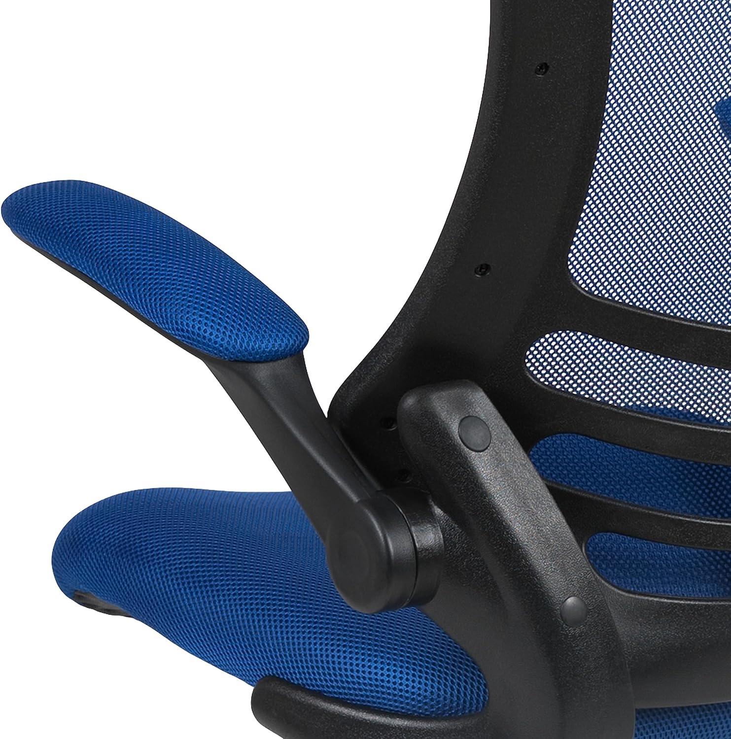 Flash Furniture Kelista Mid-Back Blue Mesh Ergonomic Drafting Chair with Adjustable Foot Ring and Flip-Up Arms