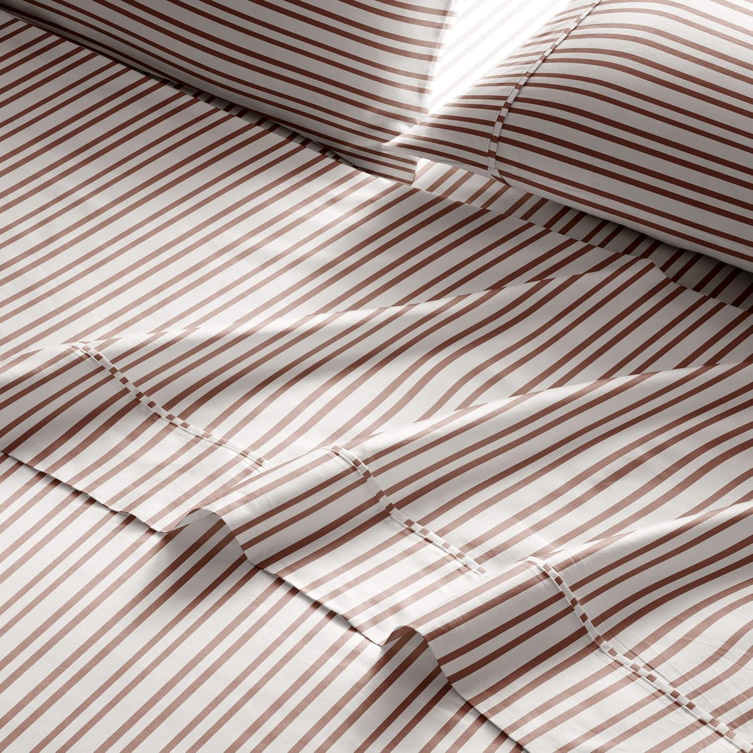 Brielle Home Printed 100% Cotton Percale Sheet Set, Spice Pinstripe, Twin