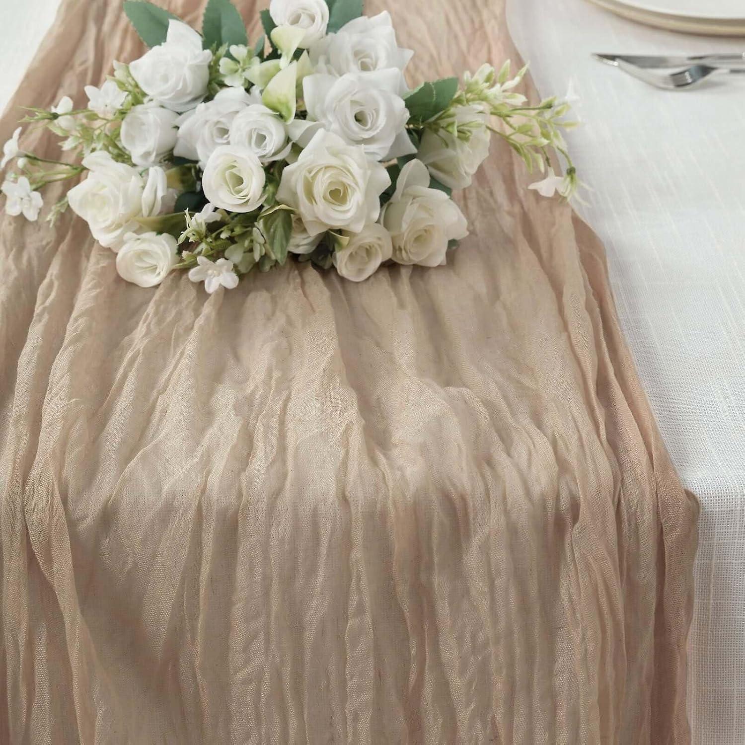 Efavormart 10FT Beige Gauze Cheesecloth Table Runner, Gauze Fabric Boho Wedding Arbor Decor