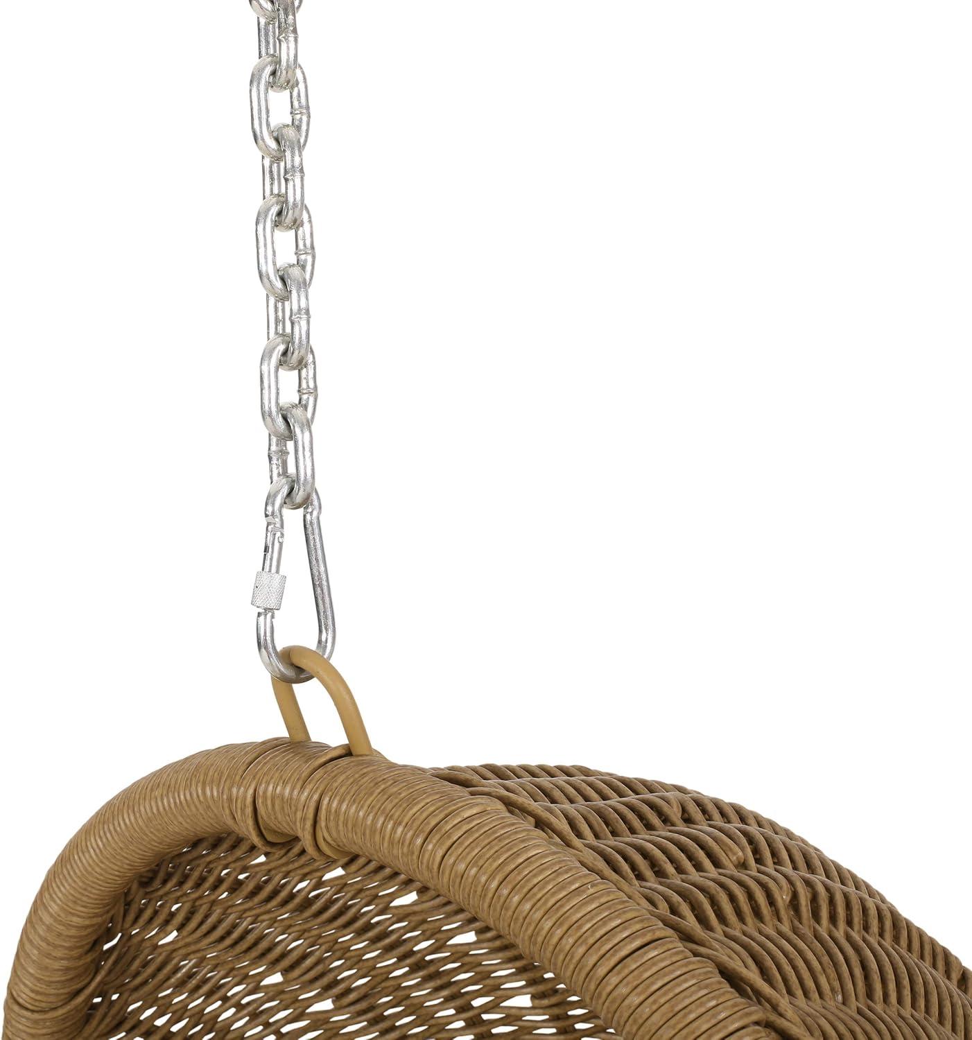 Orville Indoor/Outdoor Wicker Hanging Chair with 8' Chain - Light Brown/Beige - Christopher Knight Home: Polyester, Weather-Resistant