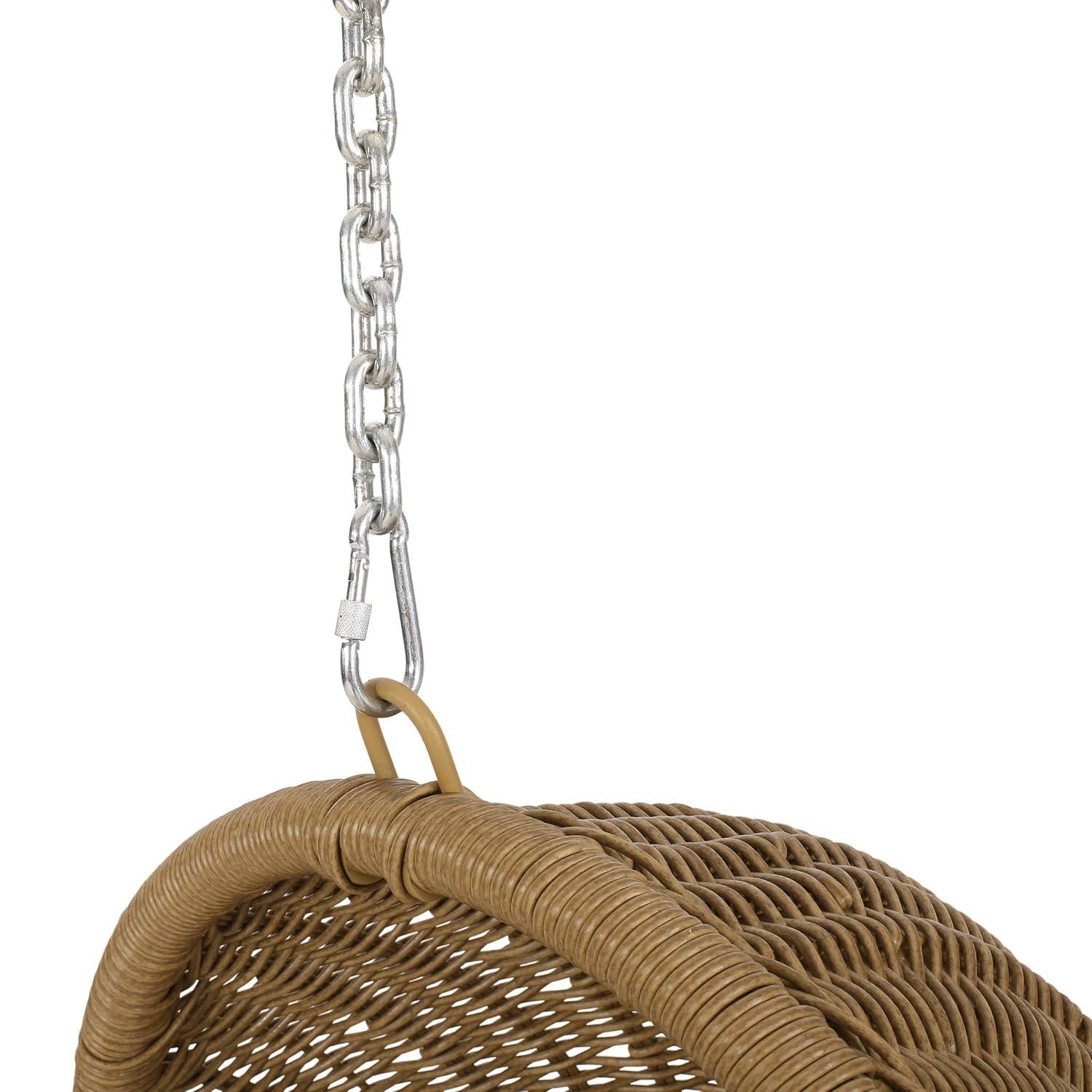 Orville Indoor/Outdoor Wicker Hanging Chair with 8' Chain - Light Brown/Beige - Christopher Knight Home: Polyester, Weather-Resistant