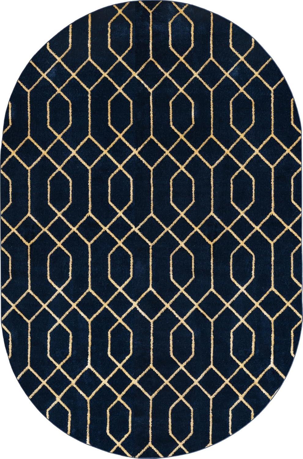 Glam Navy Blue Gold Area Rug