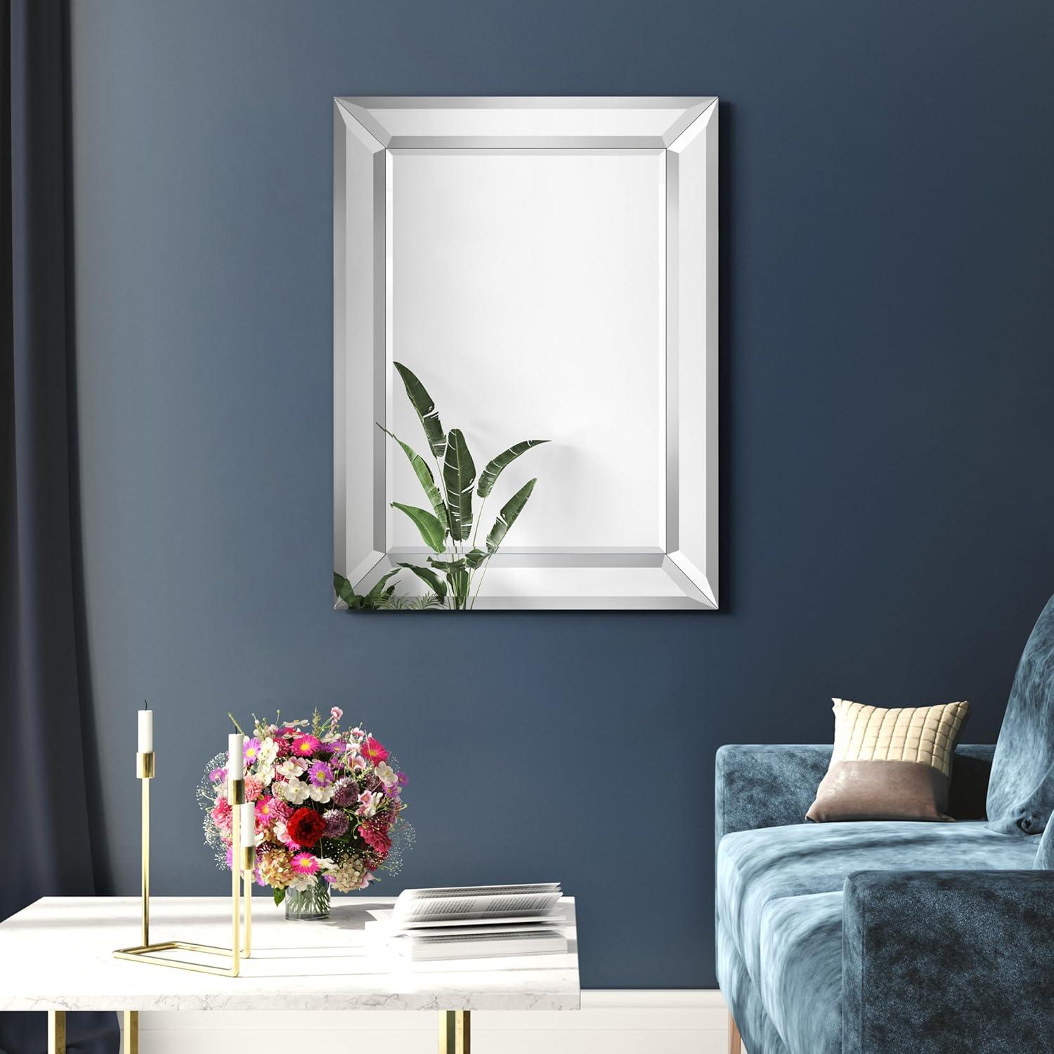 Rectangular Beveled Diamond Silver Framed Wall Mirror 40' x 30'