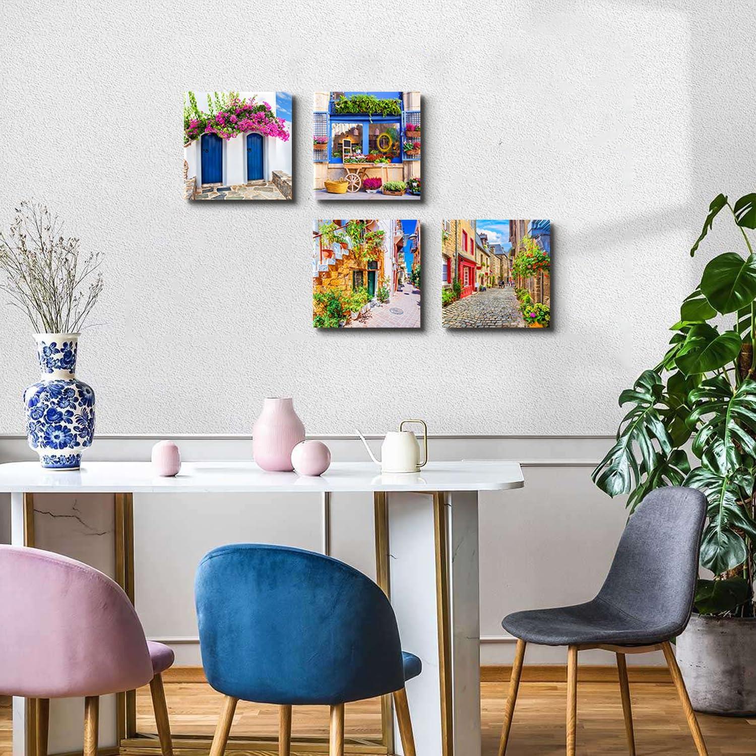 Italy Tuscan Wall Art, Colorful Nature Scenic Framed Pictures Canvas Prints, Modern Town Street Artwork Paintings for Living Room, Bedroom, Office Wall Decor