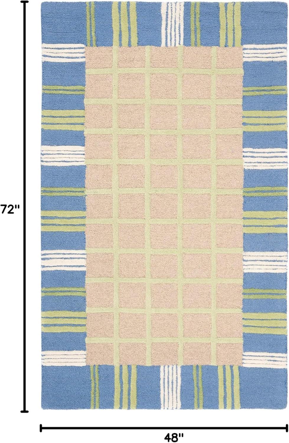 SAFAVIEH Kids Riley Geometric Bordered Cotton Area Rug, Taupe/Blue, 4' x 6'