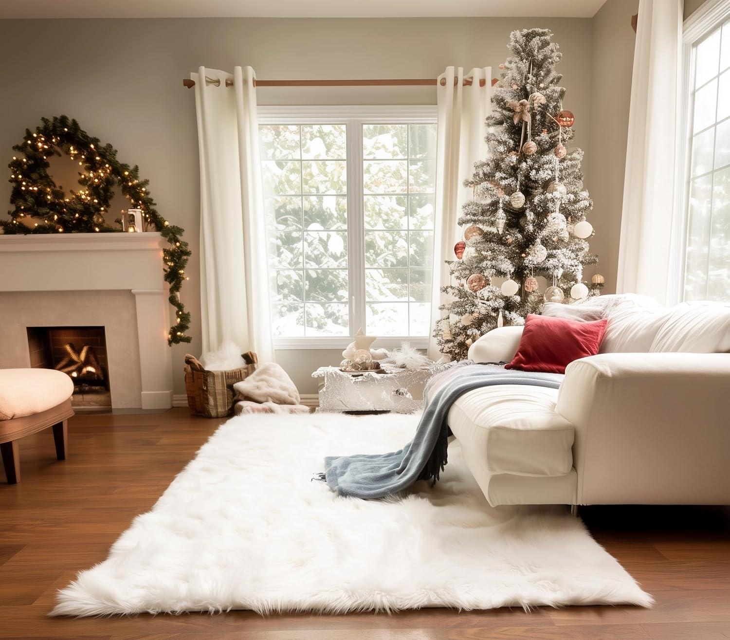 Diller White Faux Sheepskin Fur Machine Washable Shag Fluffy Area Rug